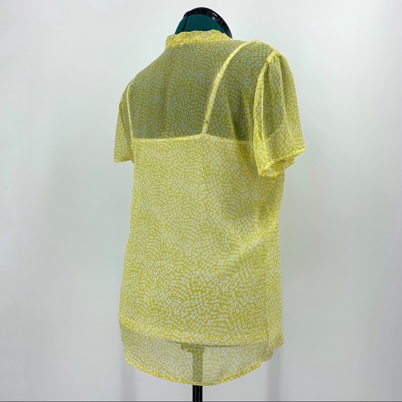 Jacob Short Sleeve Yellow and White Sheer Blouse with White Camisole, Large - Picture 10 of 16